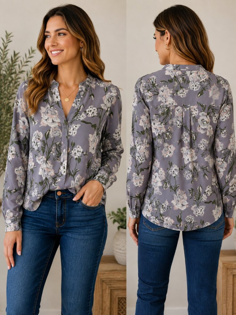 KUT from the Kloth Floral Blouse Purple Green Long Sleeve Size S